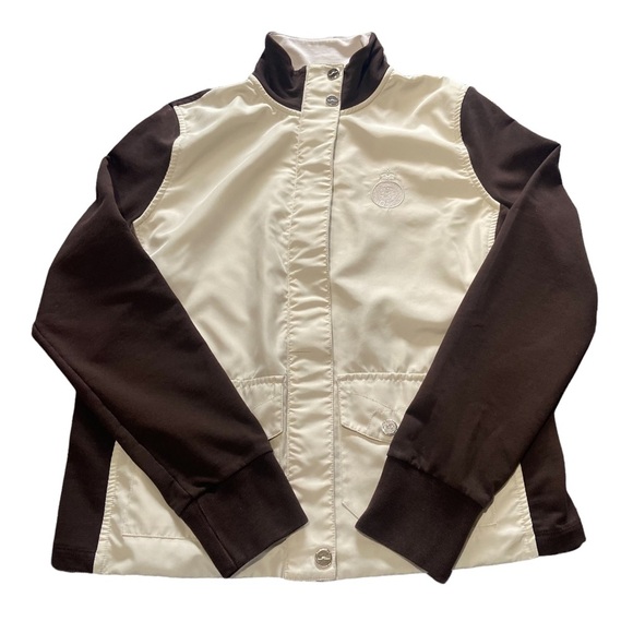 Lauren Ralph Lauren Active Women's Size Petite Med Track Jacket Off White/Brown - Picture 1 of 15